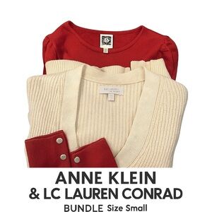 Bundle: Small Anne Klein Red Sweater (NWT) + LC Lauren Conrad Cream Cardigan